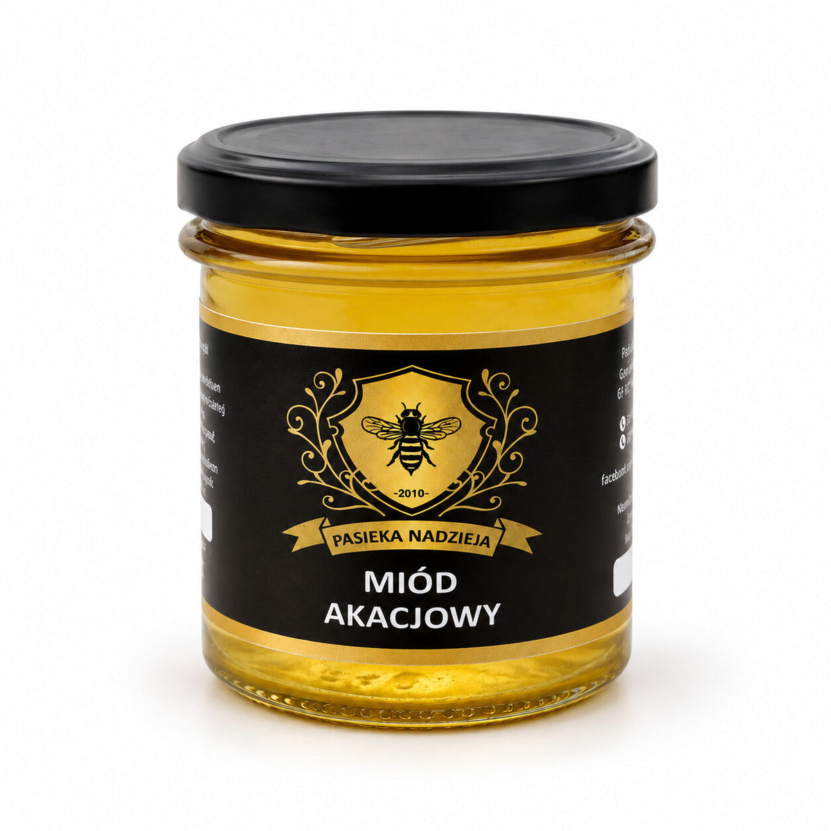 Miód akacjowy, mały słoik 450 g z czarną zakrętką, bez dekoracji