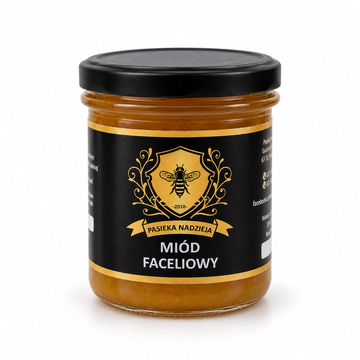 Miód faceliowy, mały słoik 450 g z czarną zakrętką, bez dekoracji