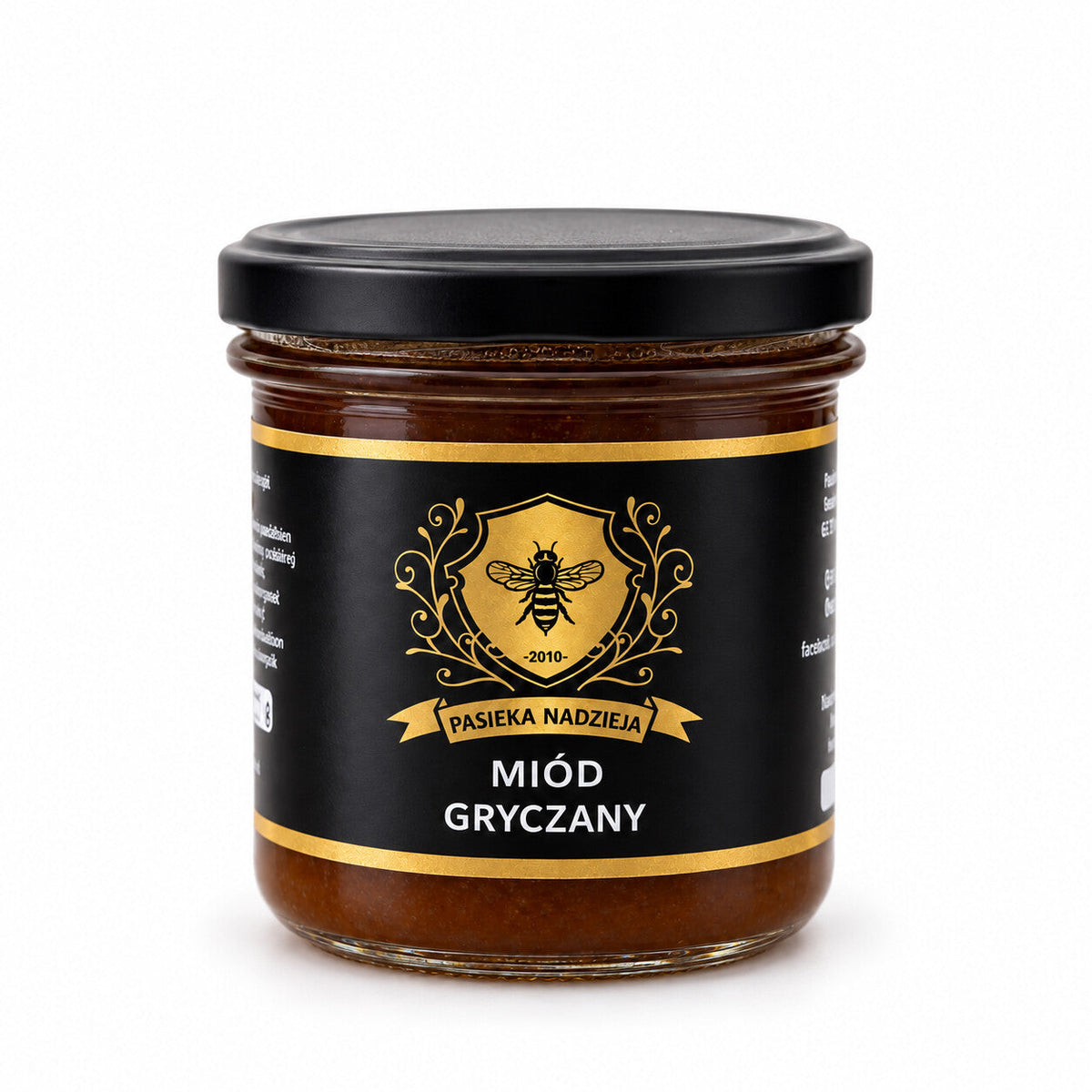 Miód gryczany, mały słoik 450 g z czarną zakrętką, bez dekoracji