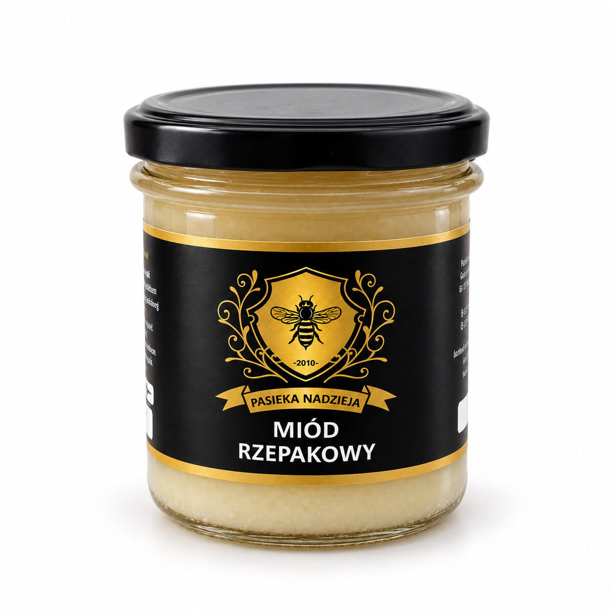 Miód rzepakowy, mały słoik 450 g z czarną zakrętką, bez dekoracji