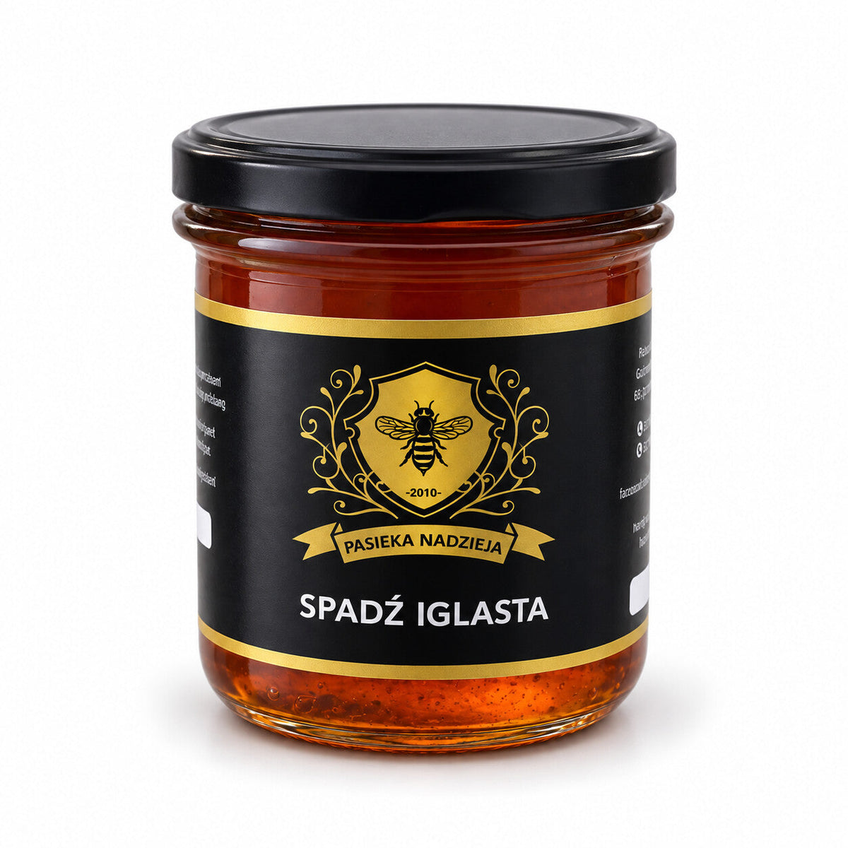 Spadź iglasta, mały słoik 450 g z czarną zakrętką, bez dekoracji