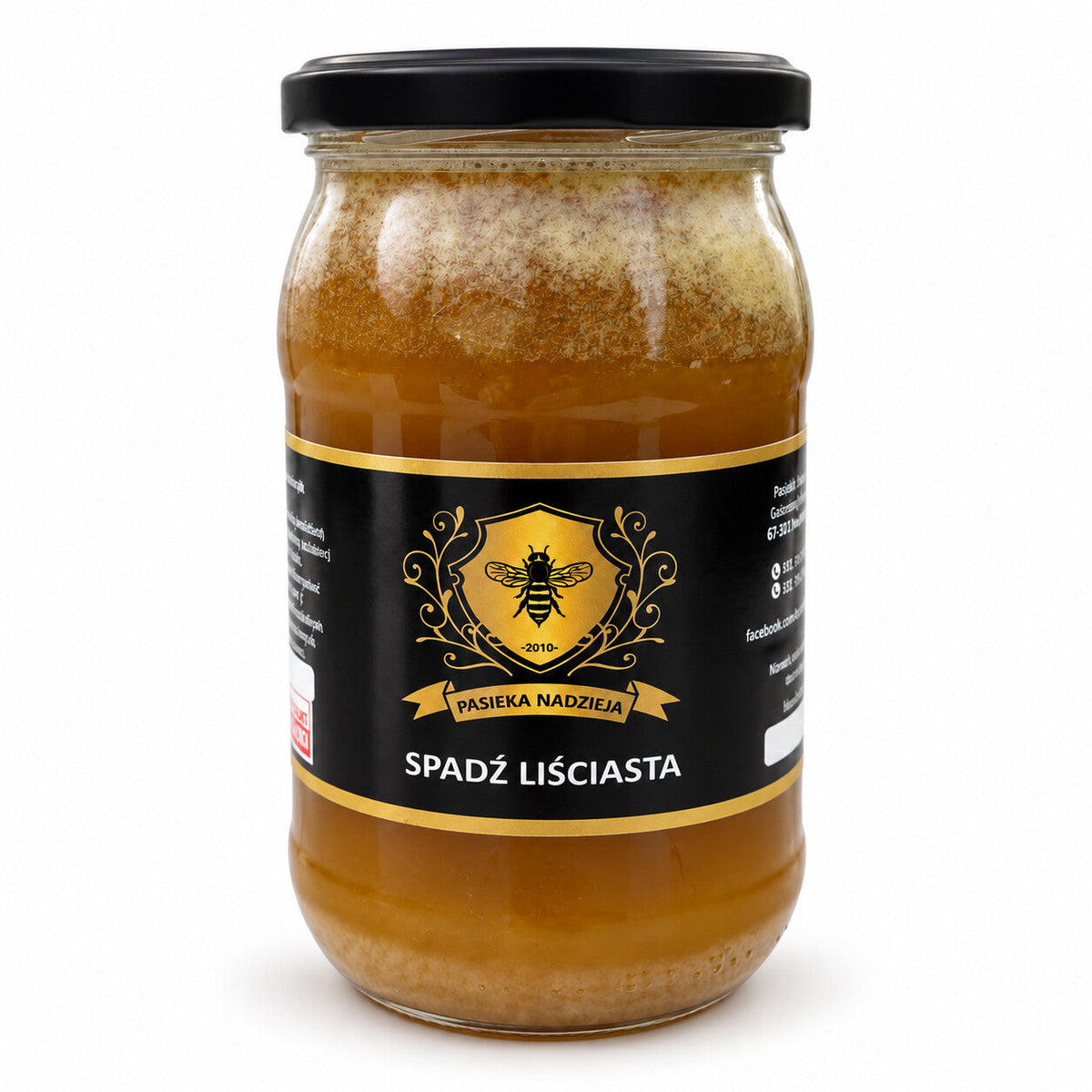 Spadź liściasta, duży słoik 1,1 kg z czarną zakrętką, bez dekoracji