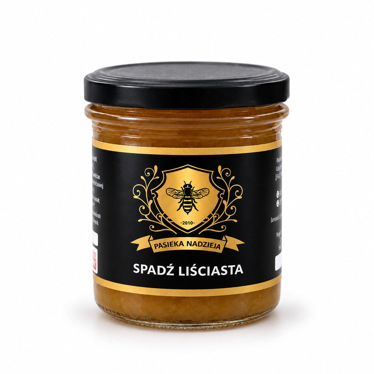 Spadź liściasta, mały słoik 450 g z czarną zakrętką, bez dekoracji