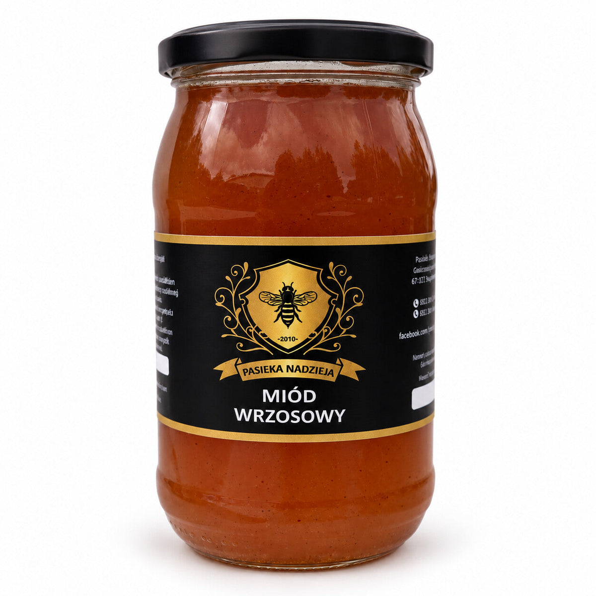 Miód wrzosowy, duży słoik 1,1 kg z czarną zakrętką, bez dekoracji