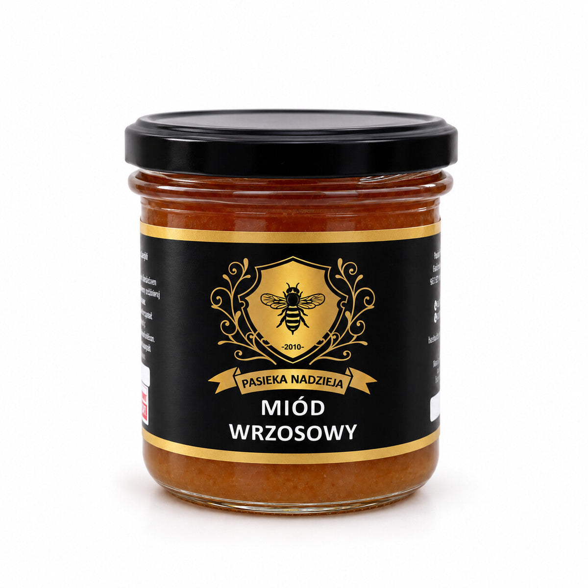Miód wrzosowy, mały słoik 450 g z czarną zakrętką, bez dekoracji