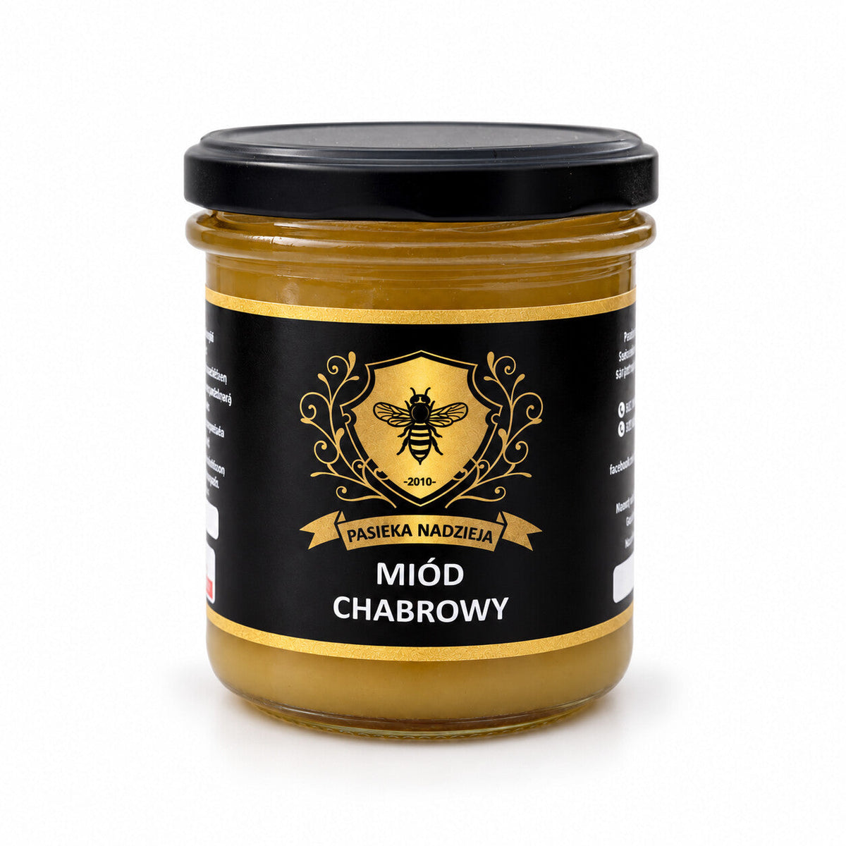 Miód chabrowy, mały słoik 450 g z czarną zakrętką, bez dekoracji