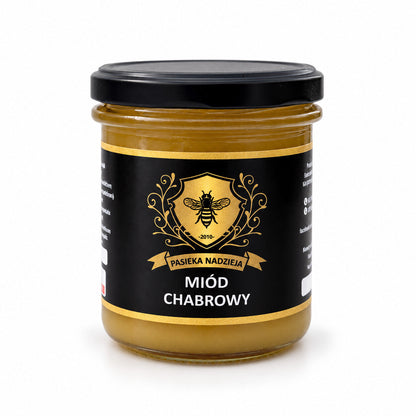 Miód chabrowy, mały słoik 450 g z czarną zakrętką, bez dekoracji