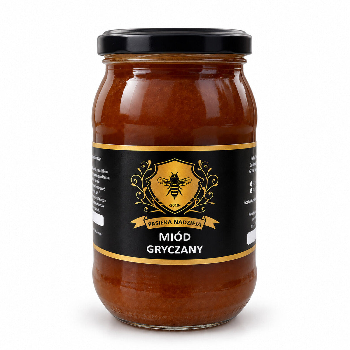 Miód gryczany, duży słoik 1,1 kg z czarną zakrętką, bez dekoracji