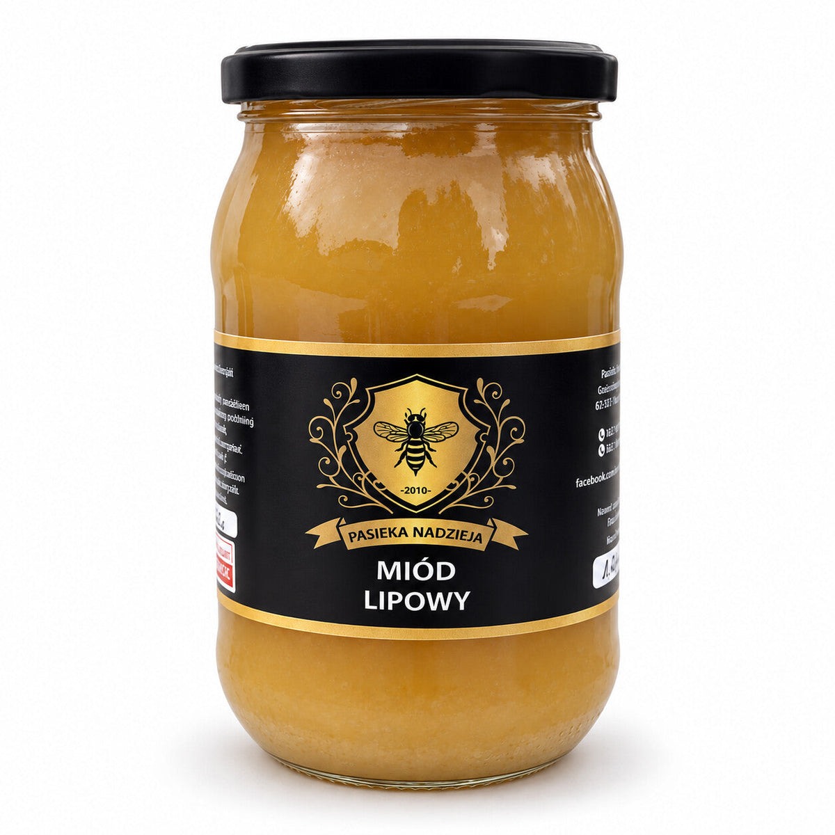 Miód lipowy, duży słoik 1,1 kg z czarną zakrętką, bez dekoracji