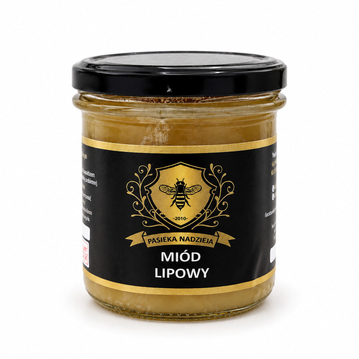 Miód lipowy, mały słoik 450 g z czarną zakrętką, bez dekoracji