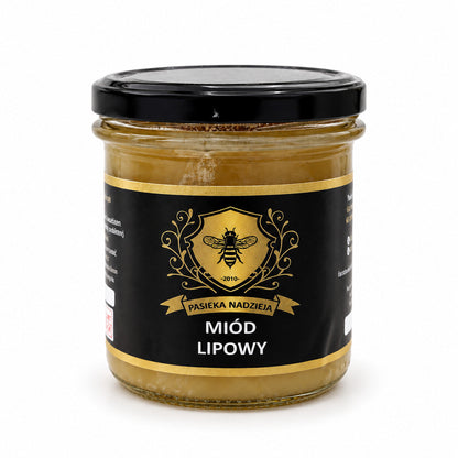Miód lipowy, mały słoik 450 g z czarną zakrętką, bez dekoracji
