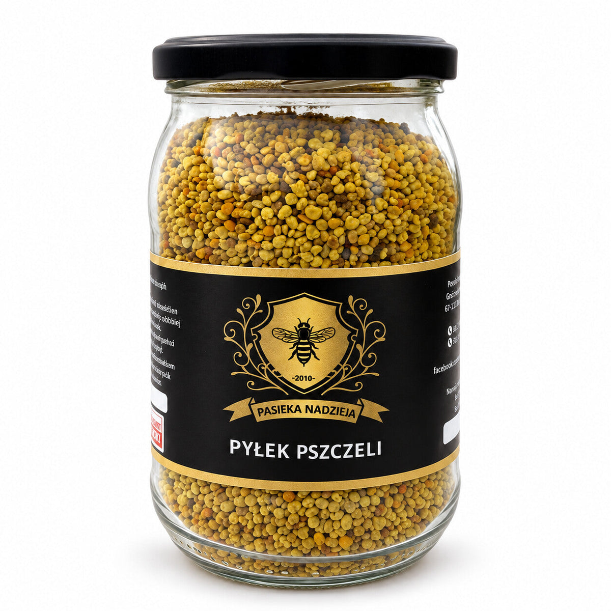 Pyłek pszczeli, duży słoik 500 g z czarną zakrętką, bez dekoracji