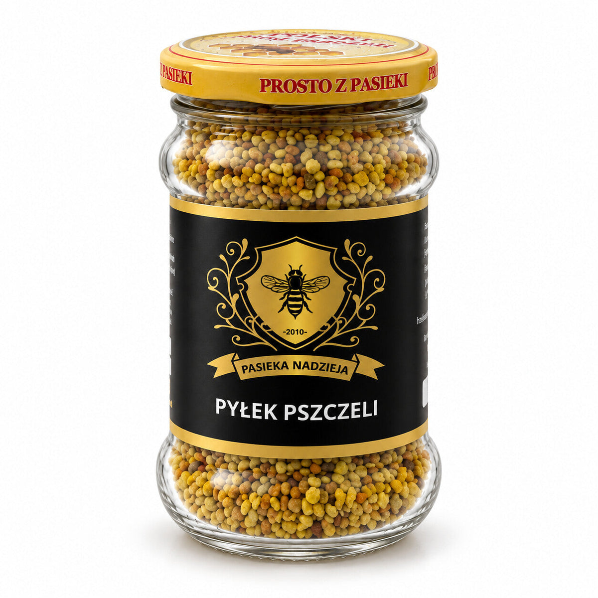 Pyłek pszczeli, mały słoik 200 g ze złotą zakrętką, bez dekoracji