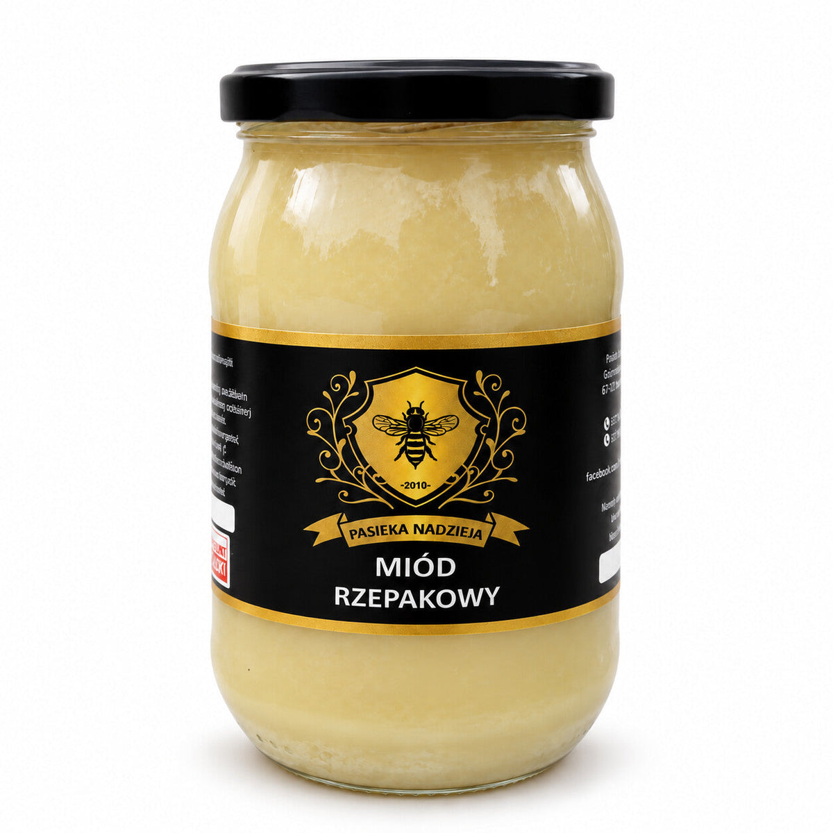 Miód rzepakowy, duży słoik 1,1 kg z czarną zakrętką, bez dekoracji