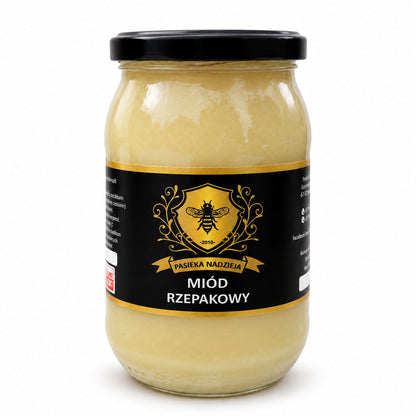 Miód rzepakowy, duży słoik 1,1 kg z czarną zakrętką, bez dekoracji