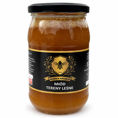 Miód tereny leśne, duży słoik 1,1 kg z czarną zakrętką, bez dekoracji
